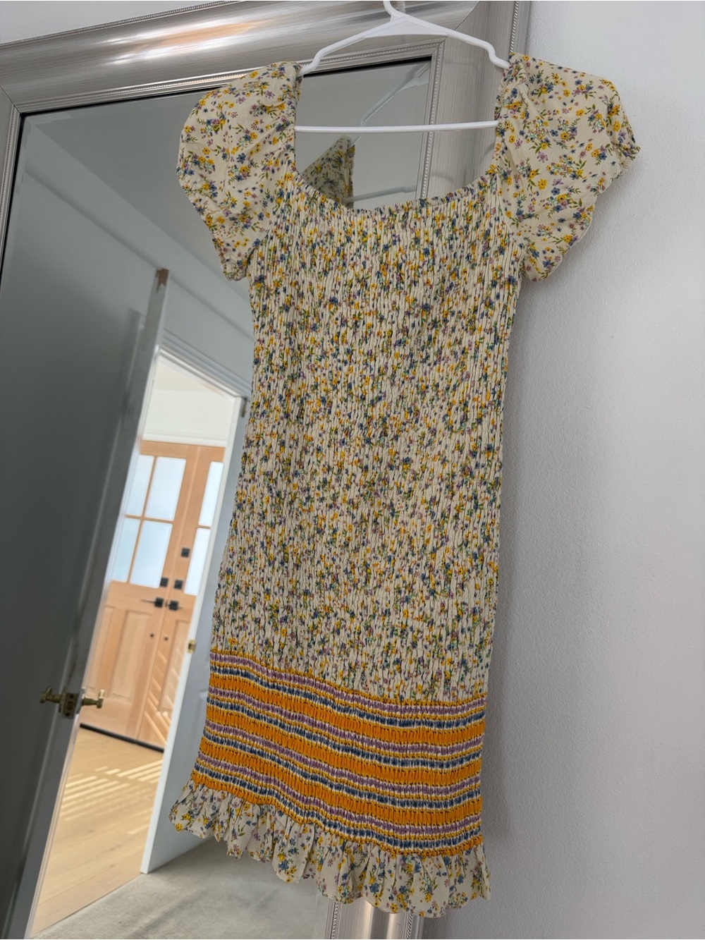 REVOLVE Yellow Floral Smocked Mini Dress